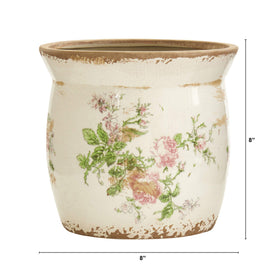 Nearly Natural Tuscan ceramic floral planter texture closeup highlights durable ceramic with rustic glaze