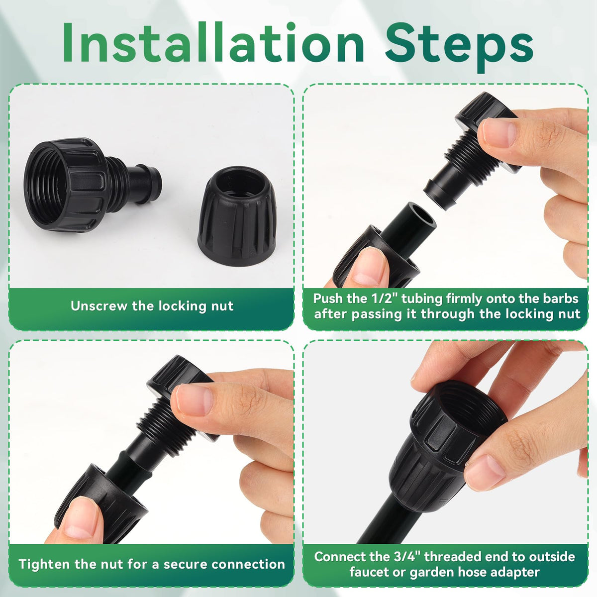 NEATABY irrigation setup in greenhouse illustration with 1/2 inch tubing.
