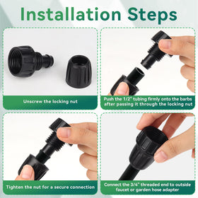 NEATABY irrigation setup in greenhouse illustration with 1/2 inch tubing.