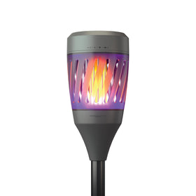 NEBO Solar Torch Zapper front view with warm ambient light for outdoor nights