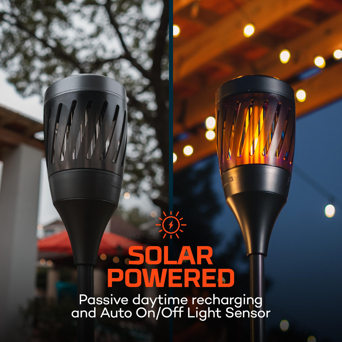 NEBO Solar Torch Zapper nighttime glow enhancing porch ambiance