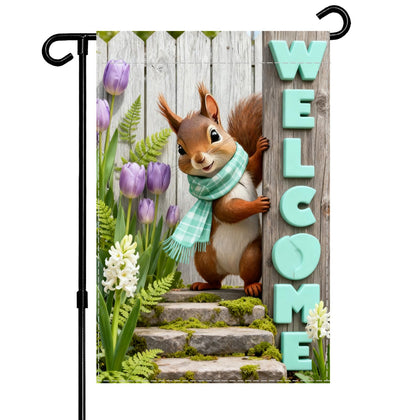 NebuIuxe Squirrel Flag 12x18 for yard entryways; double-sided visibility welcomes visitors.