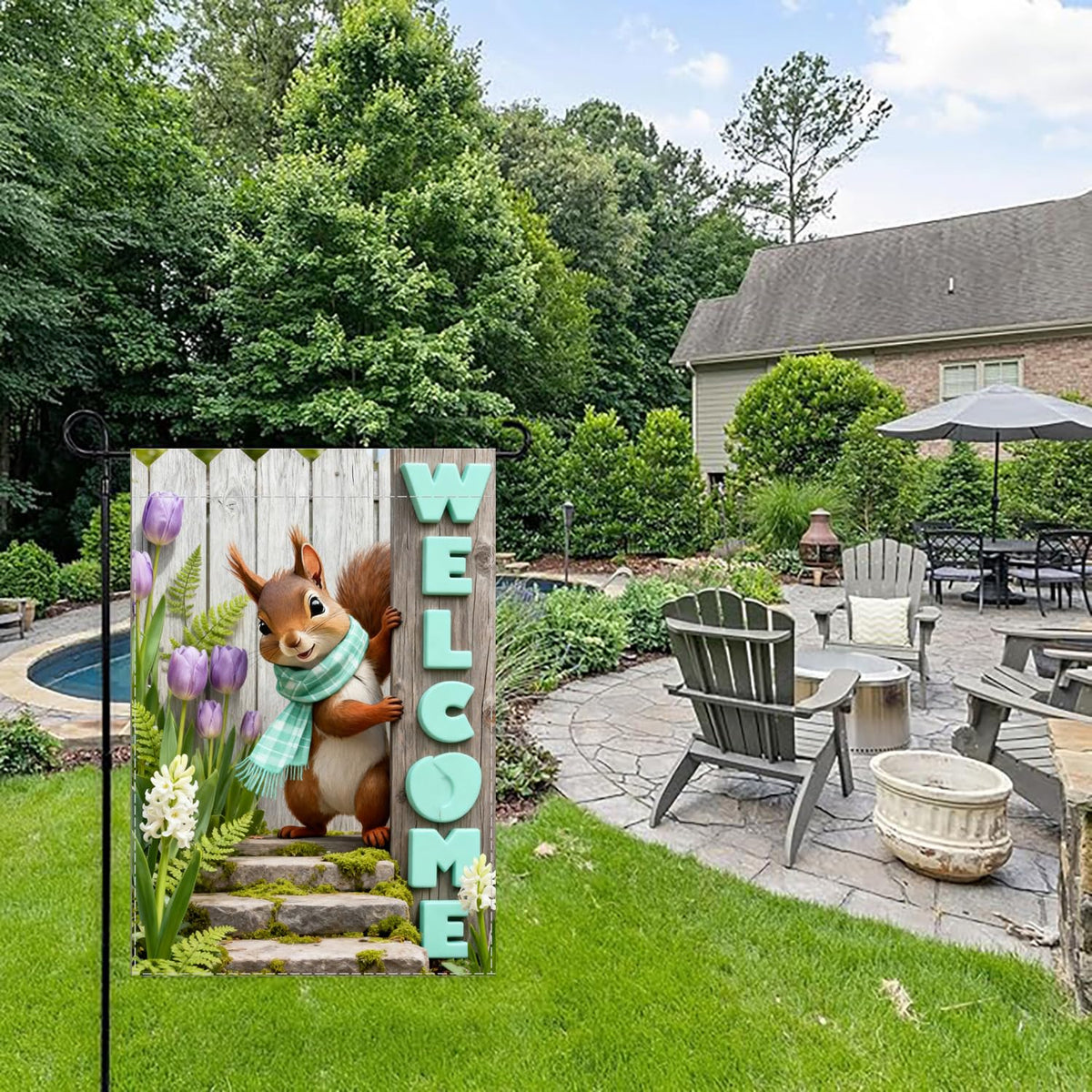 NebuIuxe wood-background-garden-flag evokes rustic charm on fences and entryways.