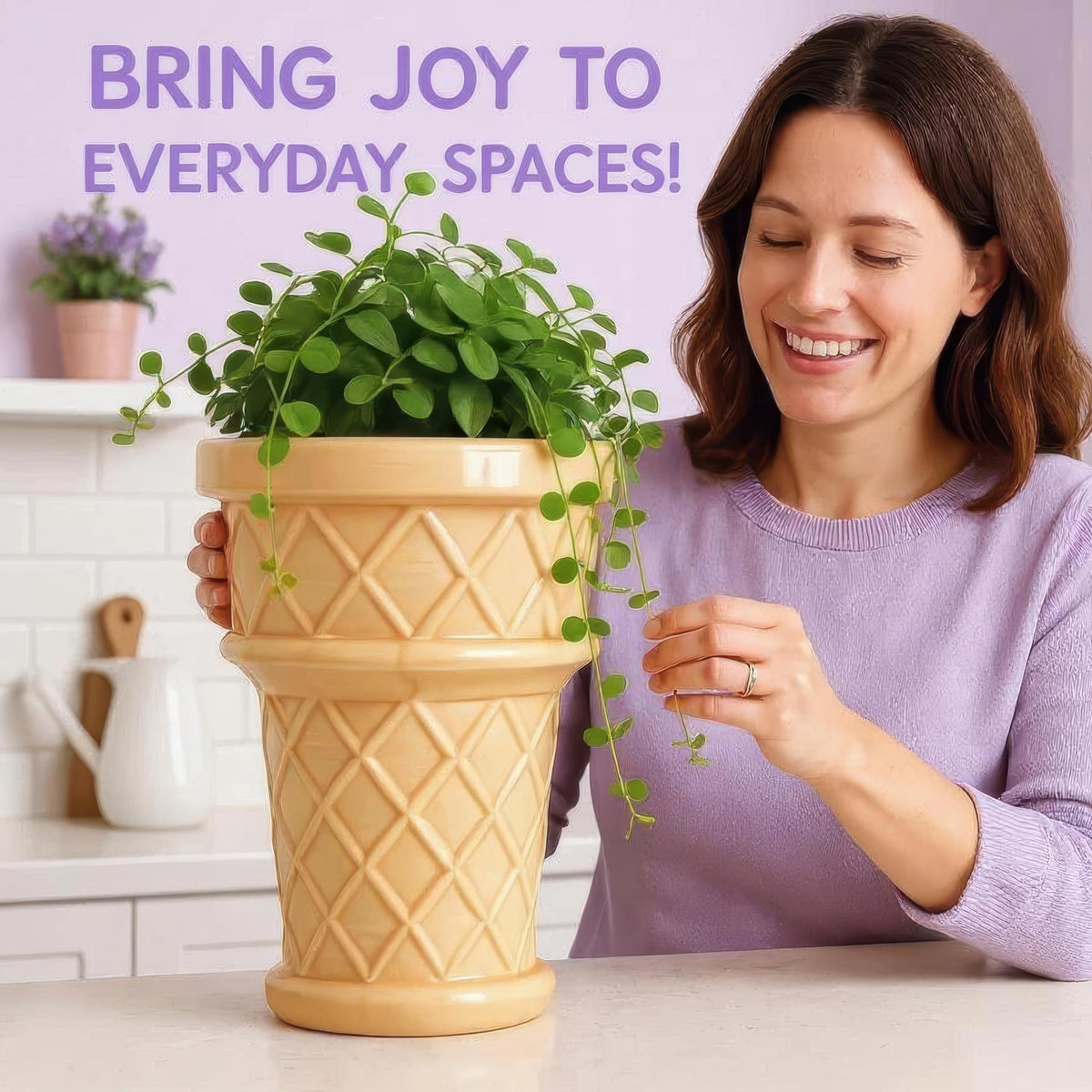 Nebula Colors ice cream cone planter side profile, ideal for tabletops