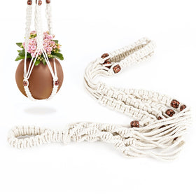 Necamocu ivory macrame plant hanger, 33 inches, displaying a 6–12 inch pot.