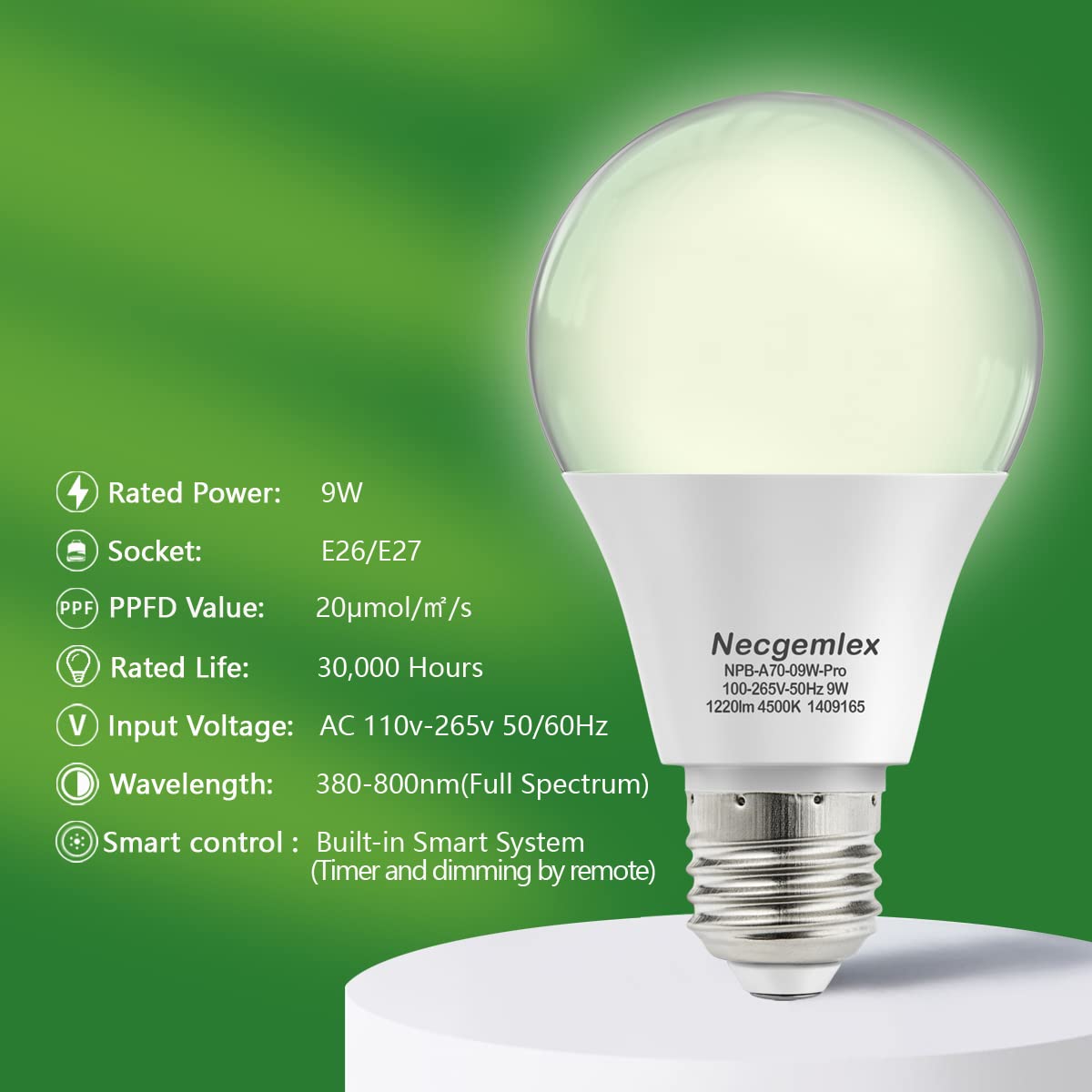 Necgemlex 4500K eye friendly color temperature reduces eye strain during plant sessions