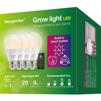 Necgemlex smart LED grow light bulbs with remote controller for convenient daily scheduling