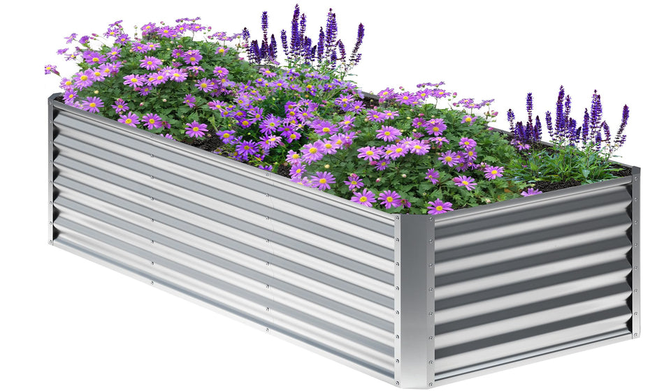 Nedenyou 6x2x2ft galvanized raised bed ready for easy assembly in a sunny yard