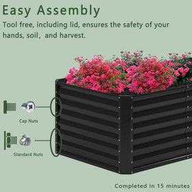 Nedenyou black raised bed in a compact patio setup