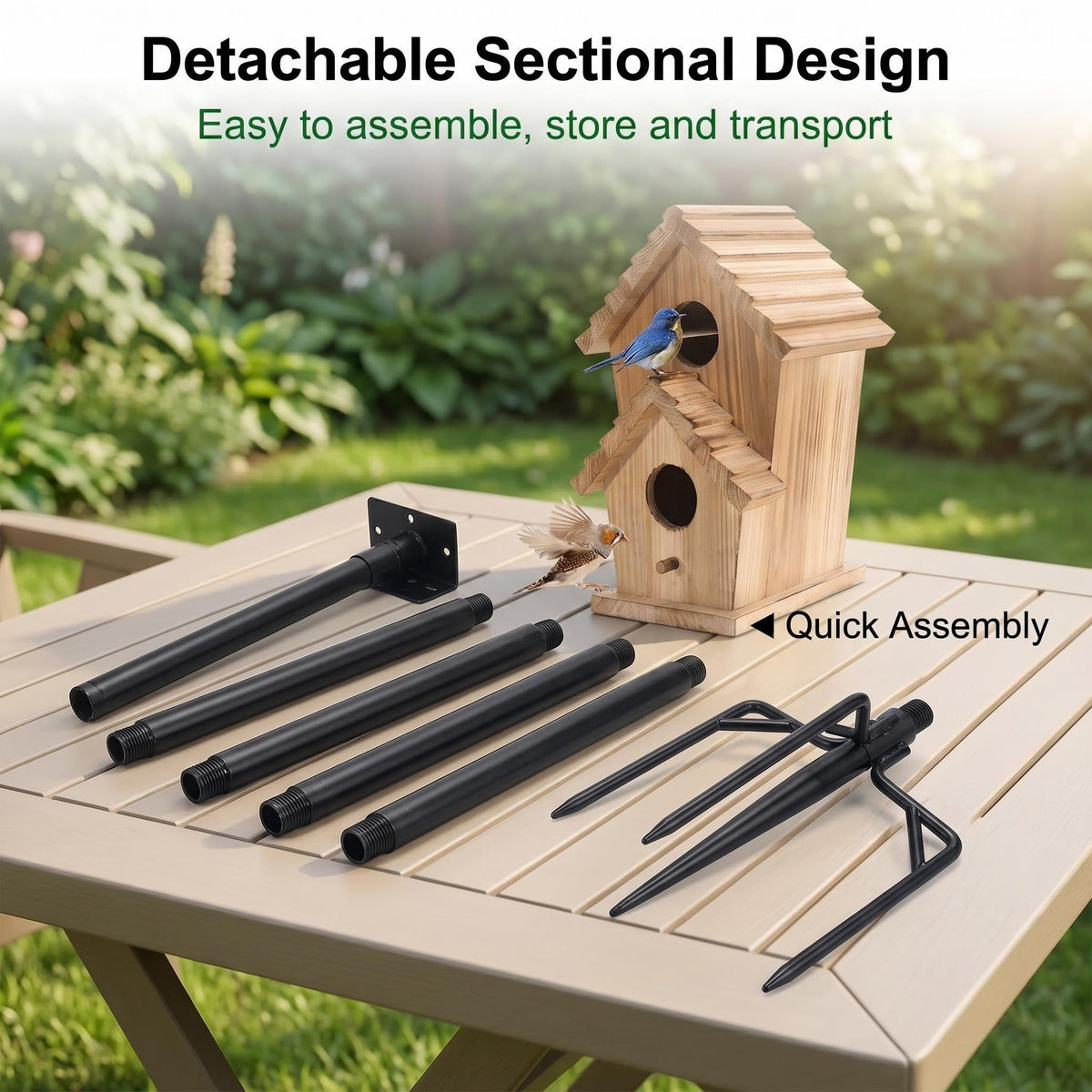 NEECONG multi-purpose pole supports bird houses, feeders, and accessories