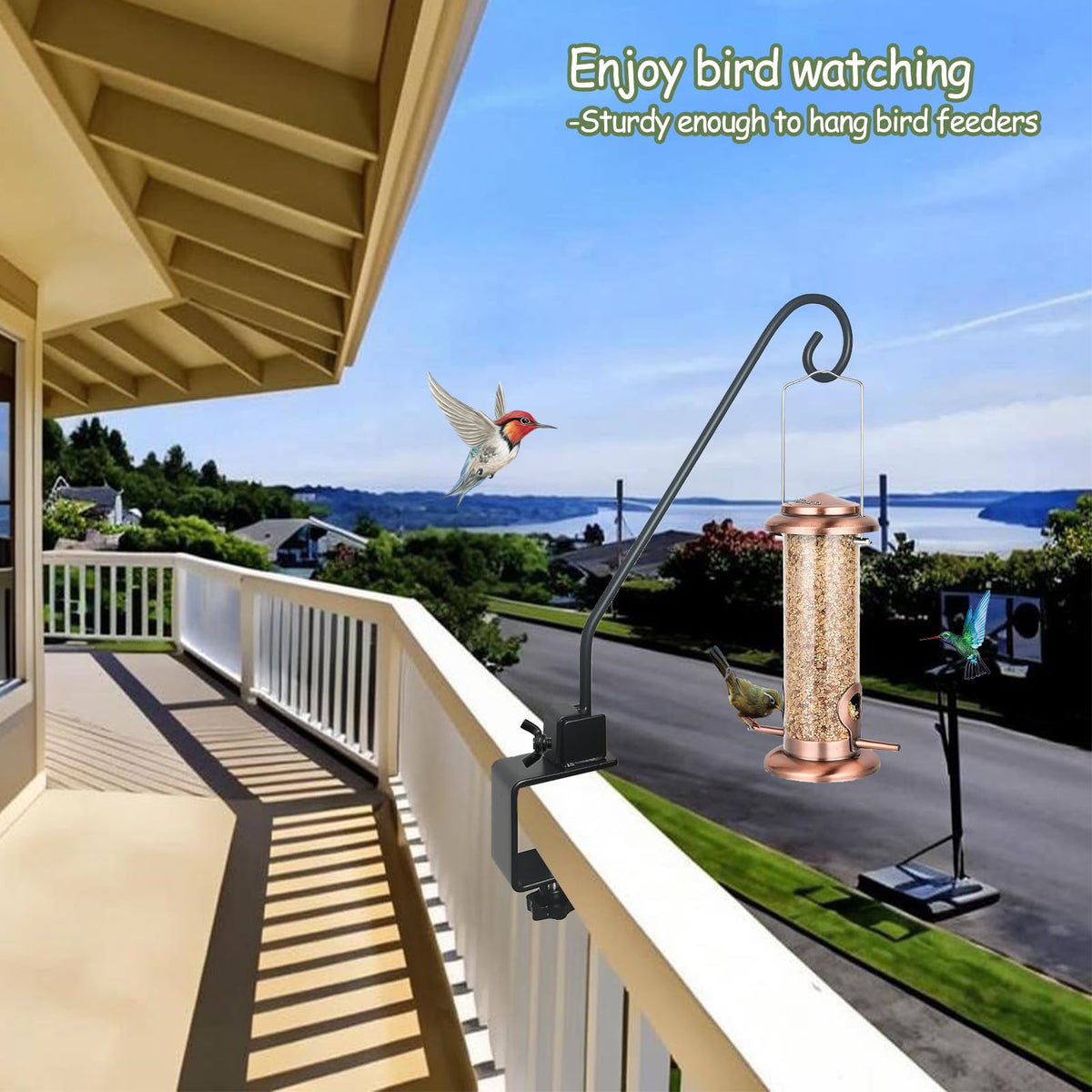NEECONG planter and lantern wind-chime hanger enhances porch appeal.
