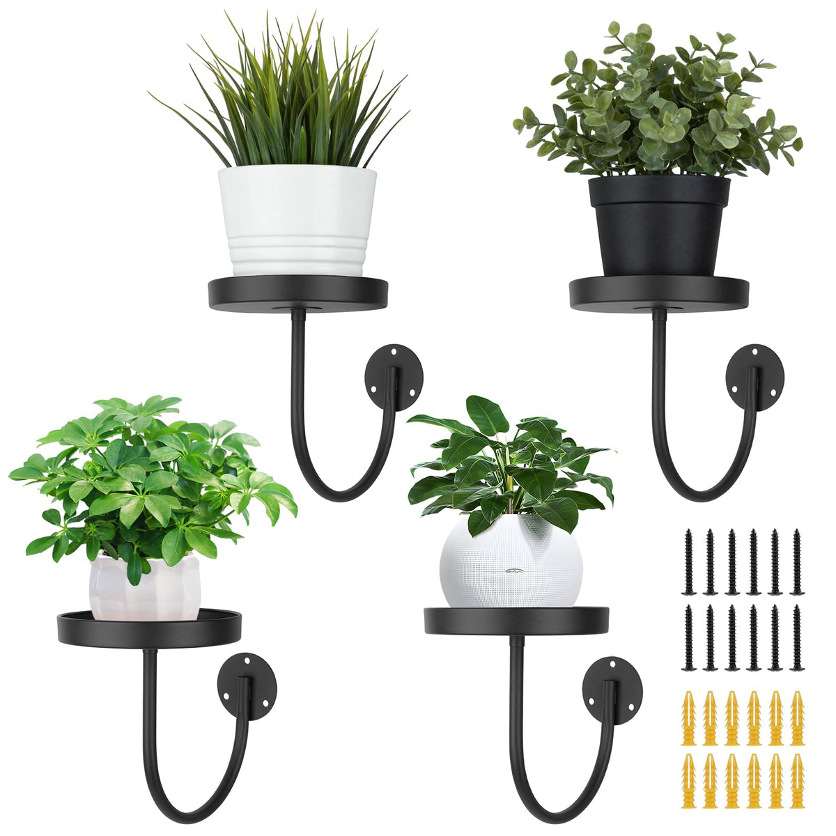 Neiteli 4-pack wall planter brackets displaying greenery with a space-saving design.