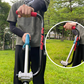 Bracket clamp assembly secures the handle on most trimmer shafts