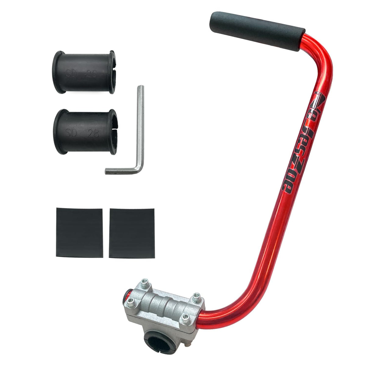 NeJesZoe ergonomic trimmer handle in red shows upright, comfortable control