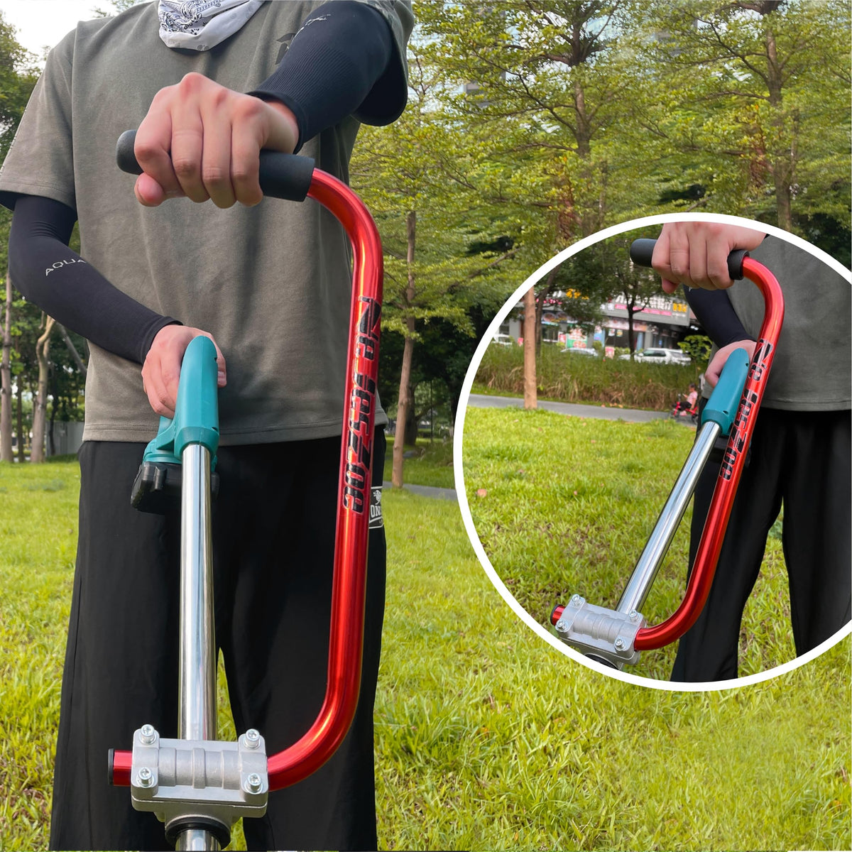 NeJesZoe red trimmer handle with bracket clamp for universal fit