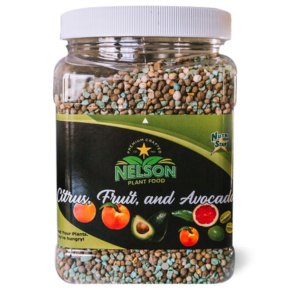 Nelson NutriStar 12-10-10 granules for citrus and avocado trees promote fruiting and healthy growth.