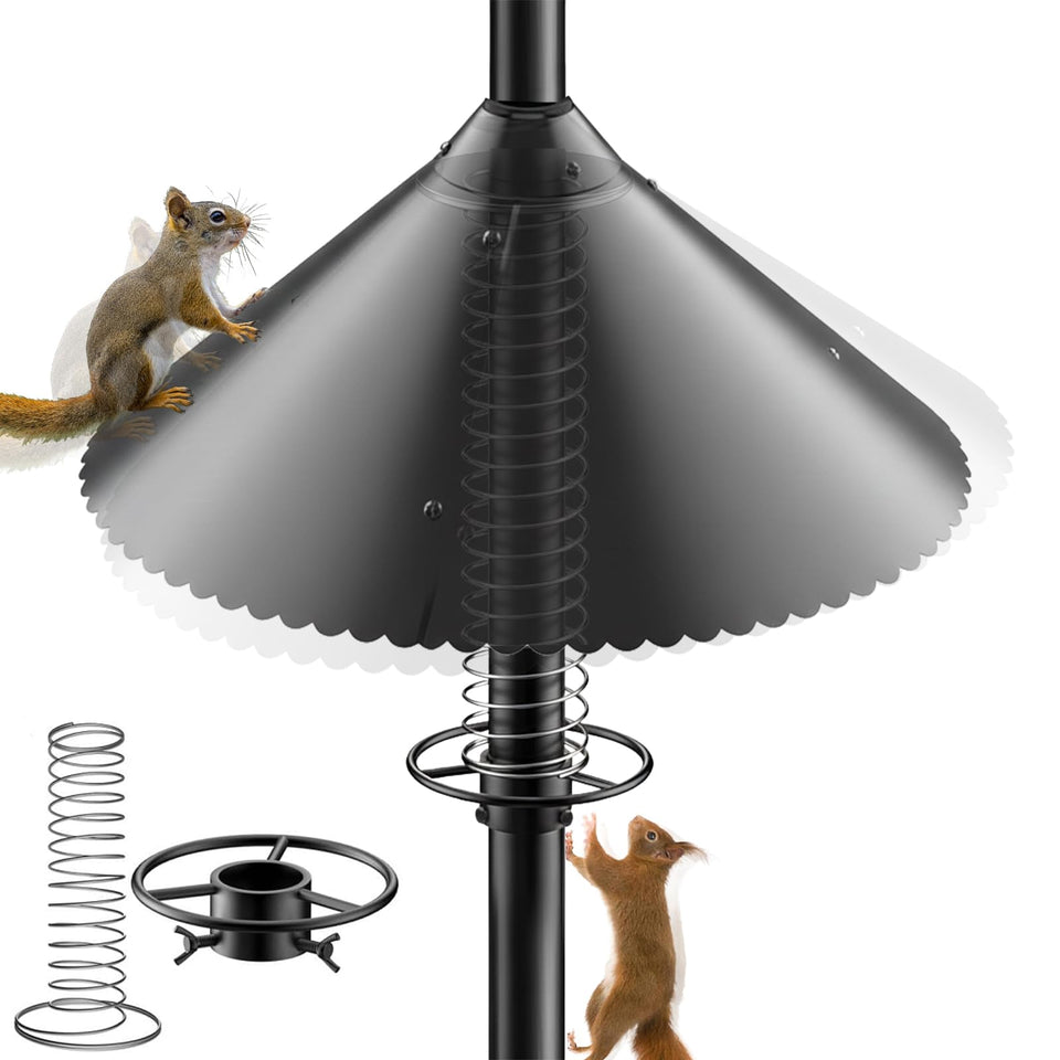NENOWOND Squirrel Baffle umbrella guard shields feeders from climbing squirrels.