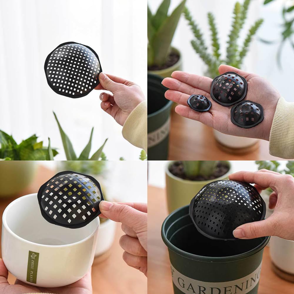 NentMent flowerpot spacer close-up grid confirms fine mesh prevents soil leakage