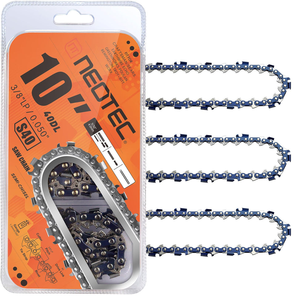 NEO-TEC 10-inch chainsaw chain with 40 drive links for broad bar compatibility