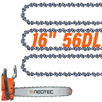 NEO-TEC 16-inch chainsaw chain front view shows durable teeth for precise, efficient cuts.