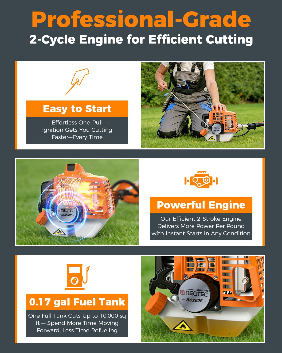NEO-TEC easy-start ignition helps startup quickly after storage