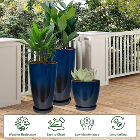 Neoaider 21 inch plastic planter in dark blue for elegant vertical arrangements.