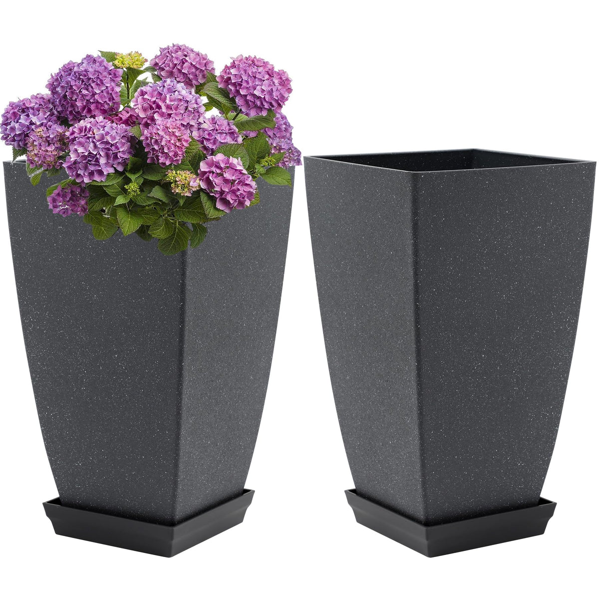 Neoaider 21-inch cement-gray tall planter outdoors with drainage hole.