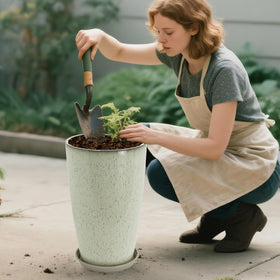 Neoaider Easy-move tall planter ready for quick rearrangement in small spaces.
