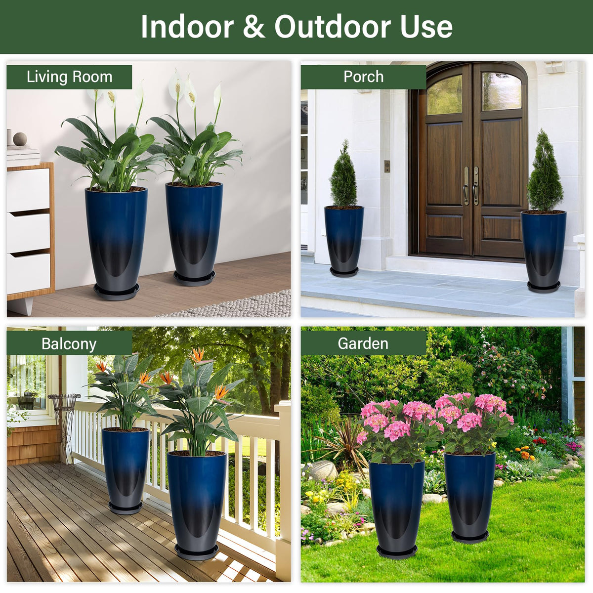 Neoaider lightweight ceramic-look planter in dark blue, easy to move.