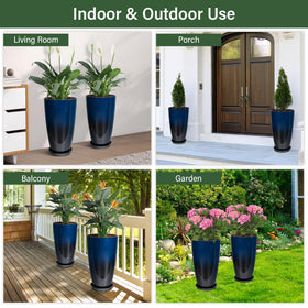 Neoaider lightweight ceramic-look planter in dark blue, easy to move.