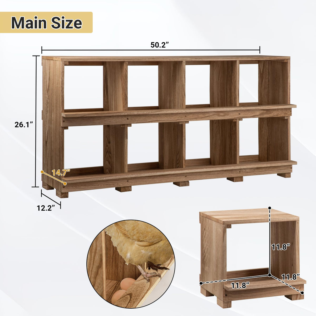 Neoaider wooden chicken nesting box — front and rear ventilation keeps interior dry.