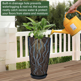 Neoaider planter with drain hole and saucer to prevent water buildup.