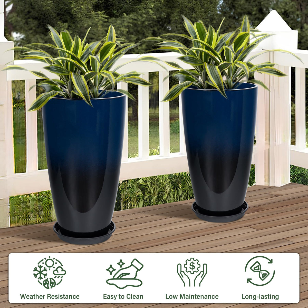 Neoaider tall planter indoors, dark blue finish adds elegance for herbs.