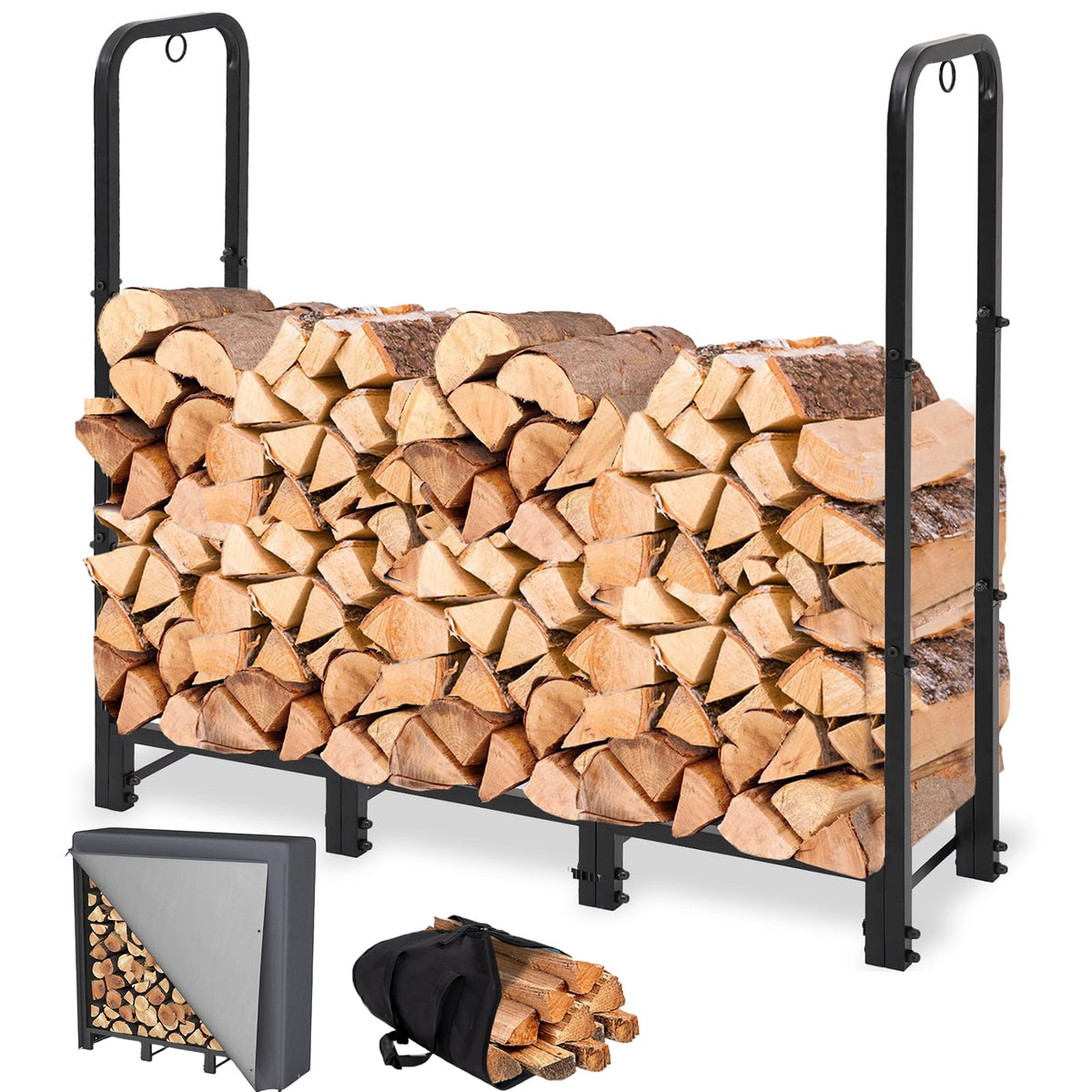 NEOCOZY 4FT firewood rack with outdoor cover, durable and weather-ready for easy storage.
