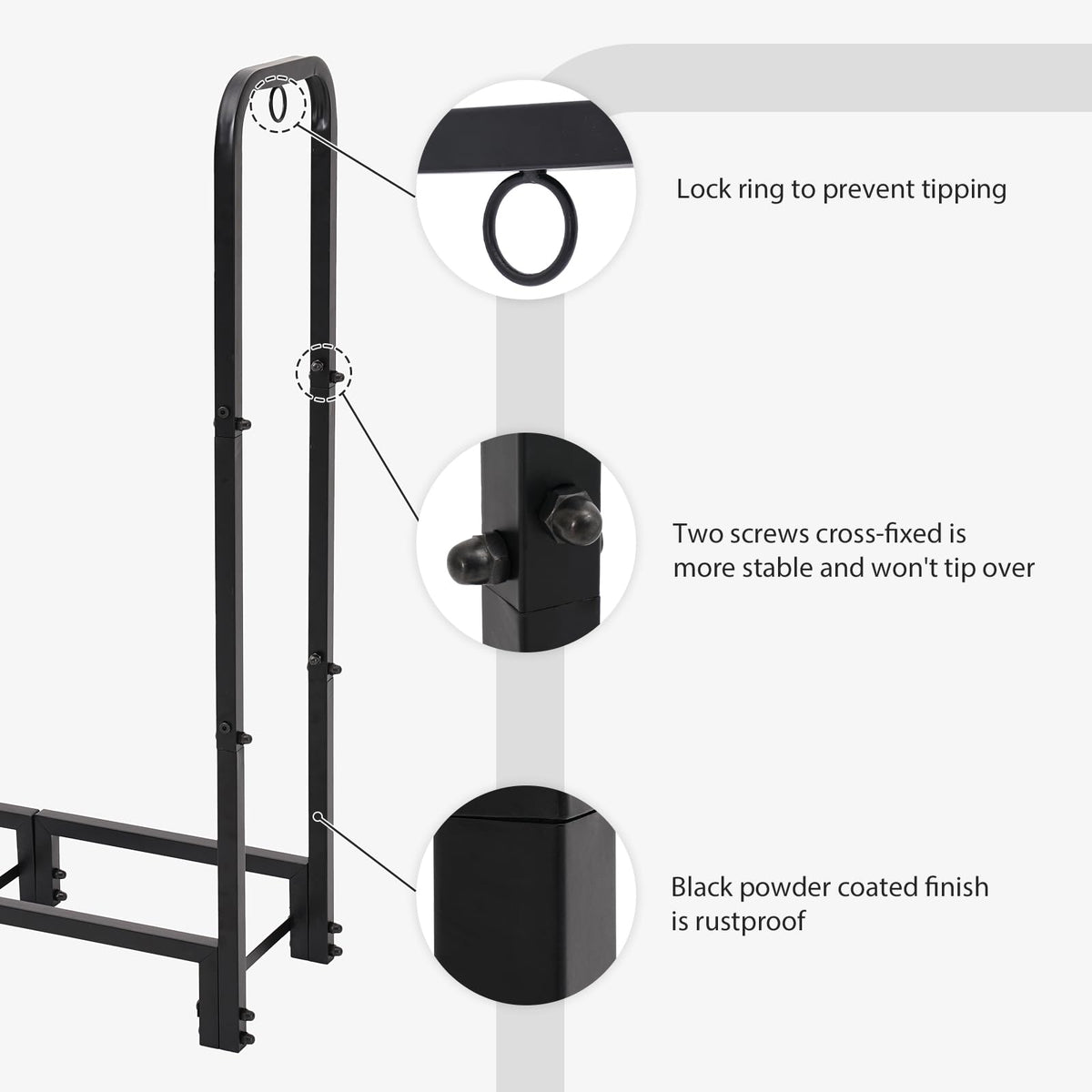 NEOCOZY log carrier included, easing transport from rack to fireplace.