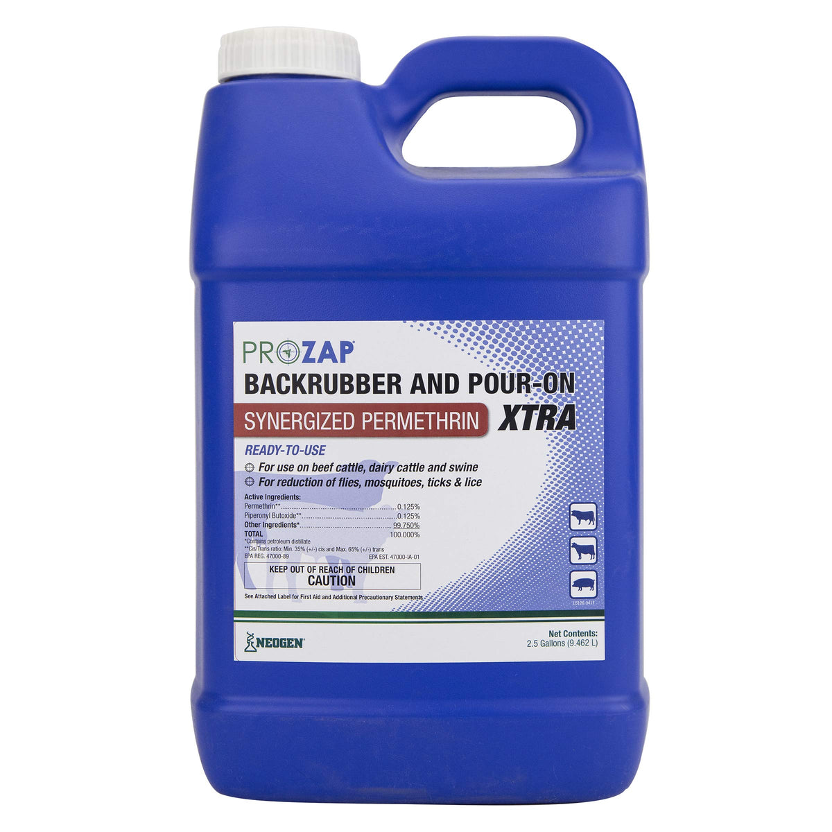 Neogen Prozap Backrubber & Pour-On bottle protects cattle and swine from pests.