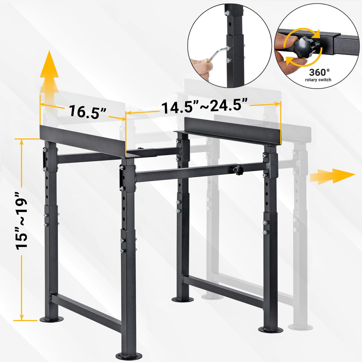 Neorexon adjustable width hive stand adapts from 14.5 to 24.5 inches to fit standard hives.