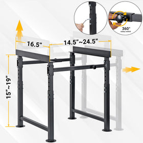 Neorexon adjustable width hive stand adapts from 14.5 to 24.5 inches to fit standard hives.
