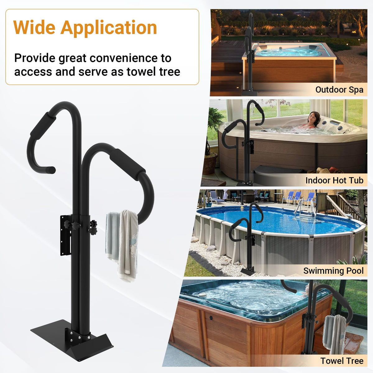 Neorexon powder-coated steel rail resists rust for indoor or outdoor use