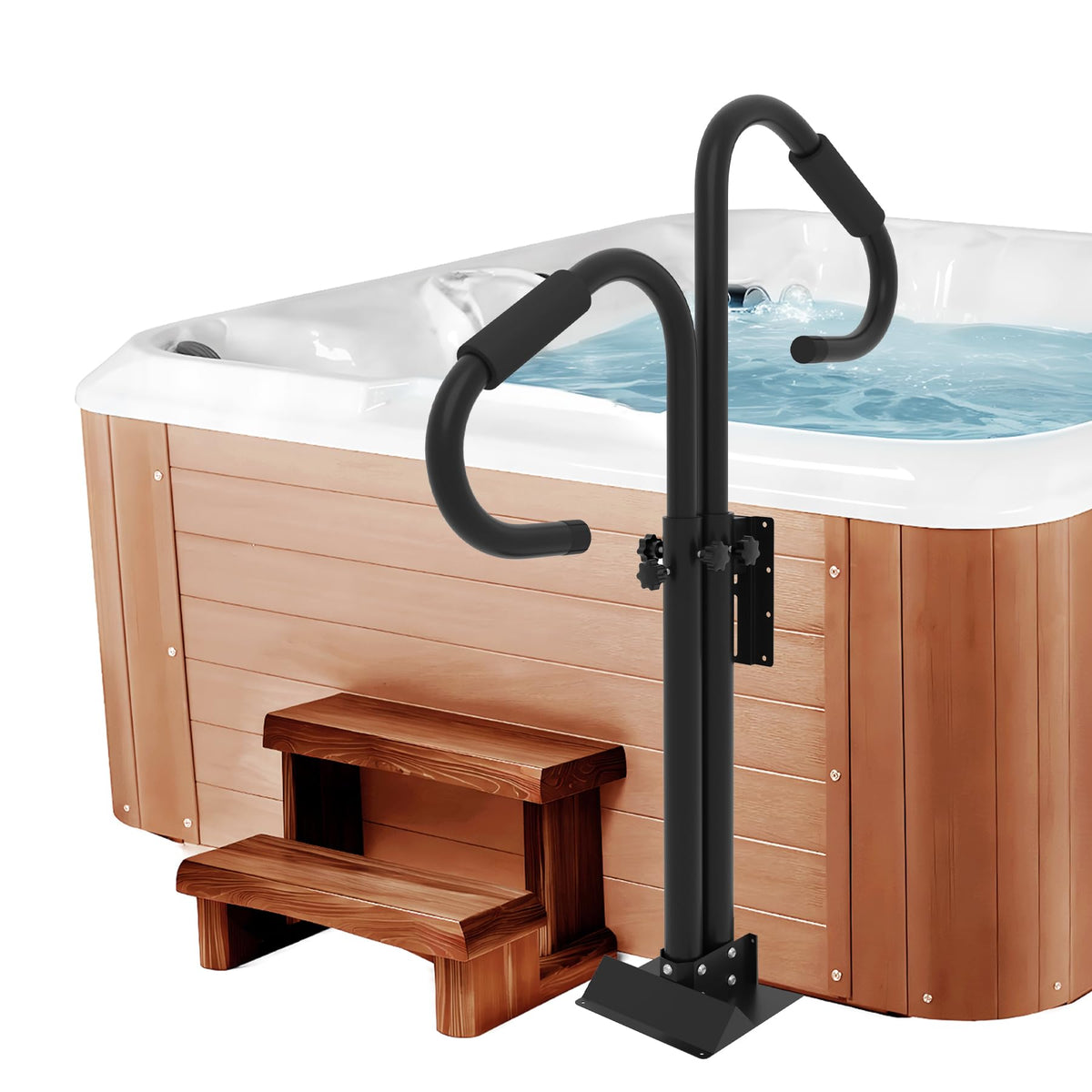 Neorexon two-way hot tub handrail with adjustable height for safer entry and exit