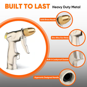 NEOTEC garden hose nozzle brass spray pattern switch shows center mode for targeted cleaning
