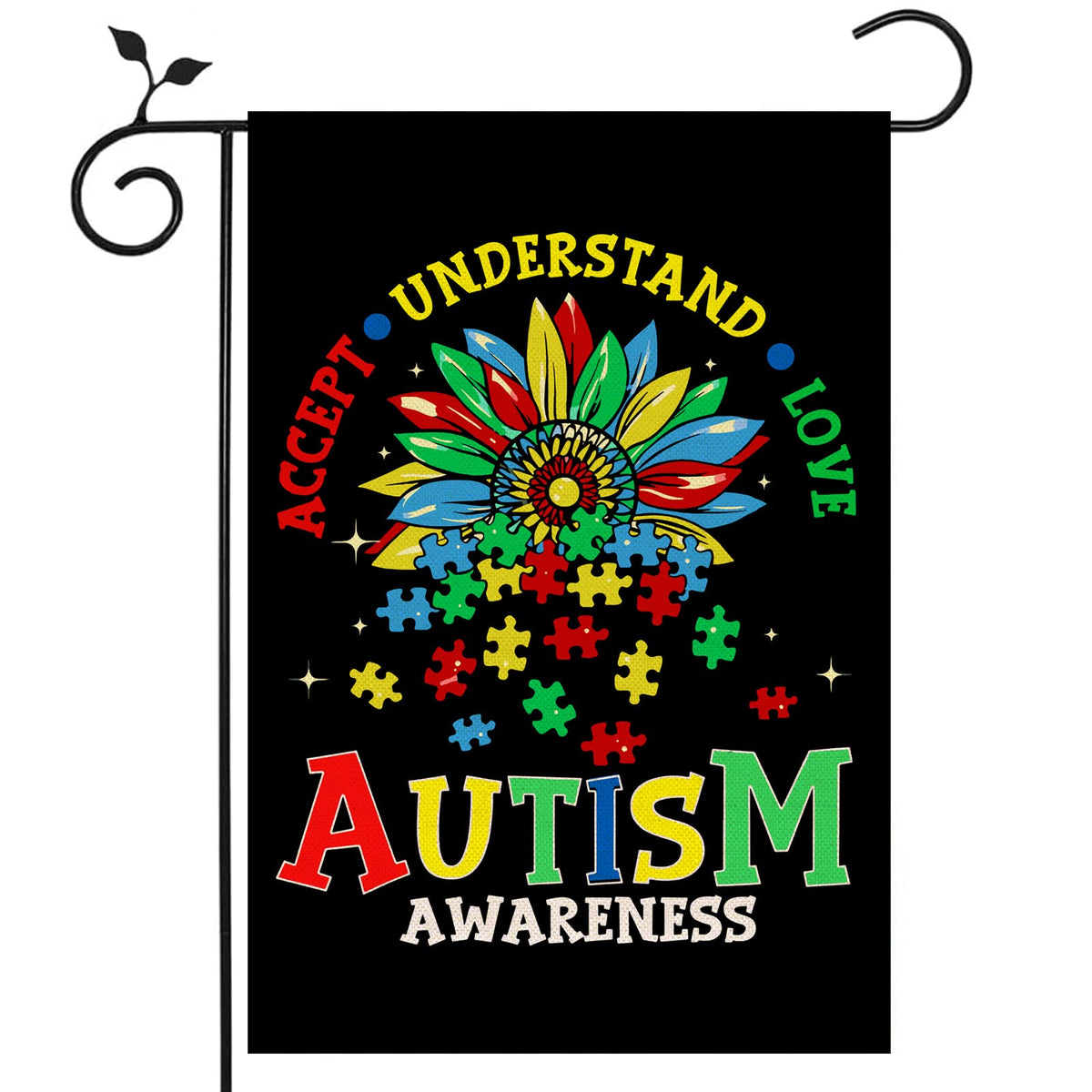 Nepnuser autism awareness flag with puzzle-piece design for outdoor front yard decoration.