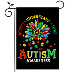 Nepnuser autism awareness flag with puzzle-piece design for outdoor front yard decoration.