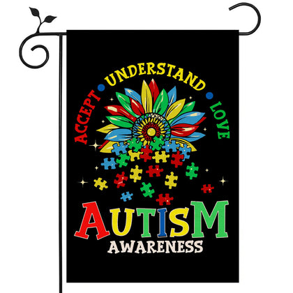 Nepnuser autism awareness flag with puzzle-piece design for outdoor front yard decoration.