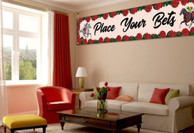 Nepnuser Place Your Bets banner attached to a fence with secure grommets for outdoor display