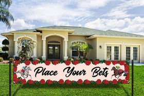 Nepnuser Place Your Bets banner used as front yard decor for Derby celebrations outdoors