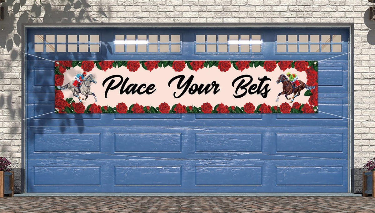 Nepnuser Place Your Bets Derby banner with horse racing theme for a festive setup