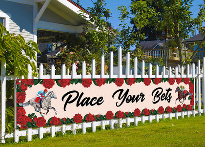 Nepnuser Place Your Bets outdoor Derby banner elevates front-yard party vibes and curb appeal