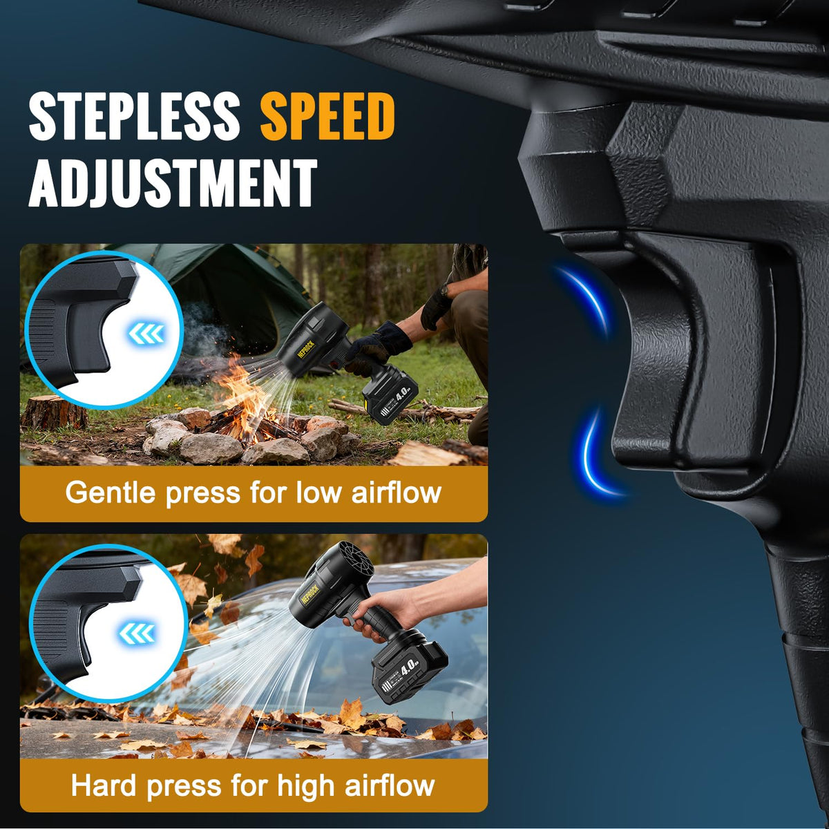 Neprock cordless leaf blower drying car surface after washing