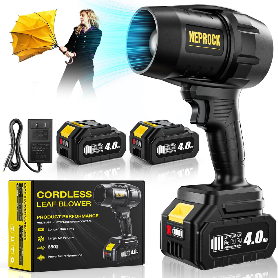 Neprock cordless leaf blower front view shows compact design for easy handling